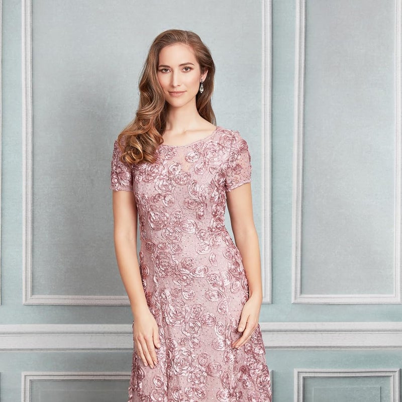 Alex Evenings Women's Tea Length Cap Sleeve Rosette Dress (Petite and Regular), Rose, 16 - Image 3